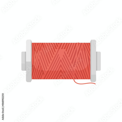 Red Thread on Spool Isolated on White Background