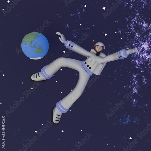 Quadro em tela An astronaut girl is flying in space against the background of planet earth