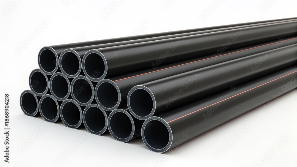 Fototapeta premium Stack of Black PVC Pipes for Construction and Plumbing