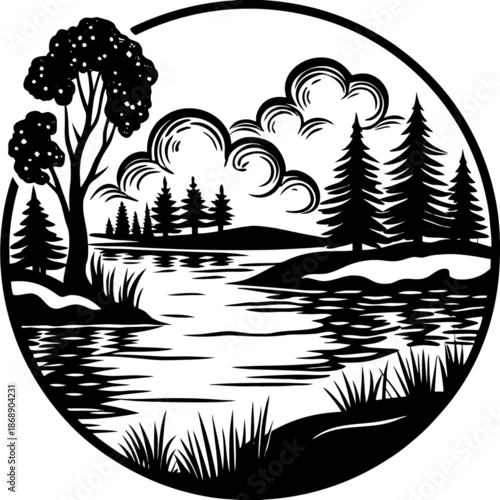 Obraz Misty Sunrise over Calm River Landscape