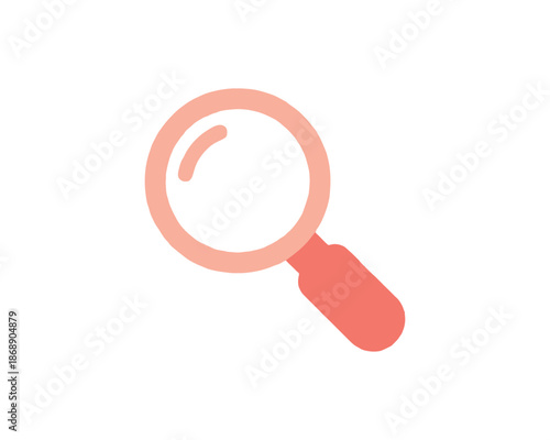 A minimalist magnifying glass icon in a soft pink color, perfect for search and investigation concepts