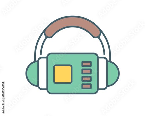 A colorful vector graphic of a portable music player with headphones