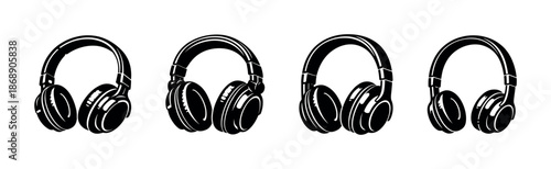 Headphones vector icons set, audio headset collection, music and sound symbols