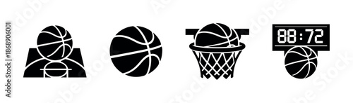 Basketball vector icons set: sports symbols, hoop, scoreboard