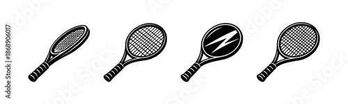 Tennis rackets vector icons set. sport equipment symbols. racquet silhouette design.