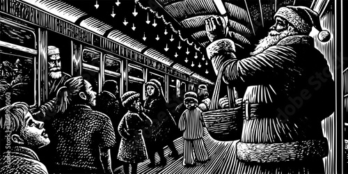 Santa brings joy on crowded subway train