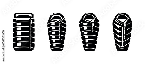 Camping gear icons set. sleeping bags vector icons. outdoor equipment symbols