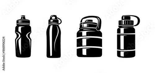 Water bottles vector icons set - collection of sports, travel bottle designs