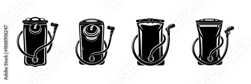 Hydration pack vector icons set, flat backpack symbols, water reservoir designs