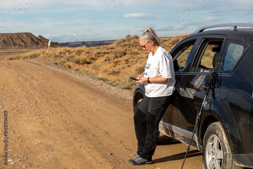 Exploring the unique landscapes of Bardenas Reales in Navarra, Spain on a sunny afternoon