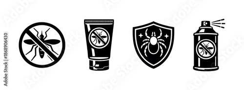 Insect repellent vector icons set: mosquito protection symbols and bug shield designs