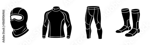 Motorcycle gear vector icons set: helmets, boots, protective clothing collection