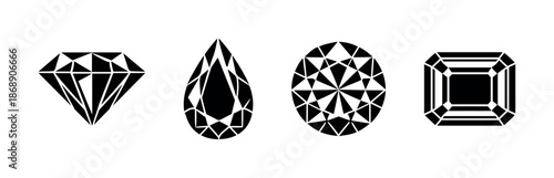 Gemstone shapes vector icons set, precious cut diamond symbols, jewel silhouette collection