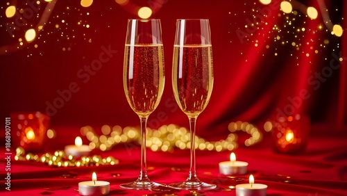 Romantic valentine's day setup with champagne glasses and candles