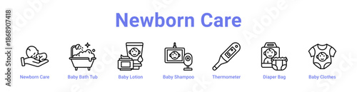 Newborn Care Icon Banner and Collection