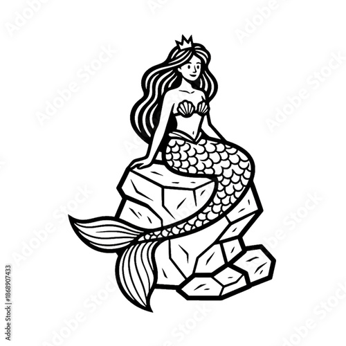 mermaid character sitting on a rock.