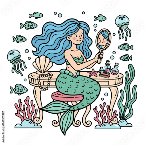 mermaid character make up on the seabed