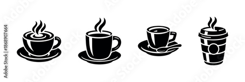 Coffee cup vector icons set in solid style for cafe and beverage themes