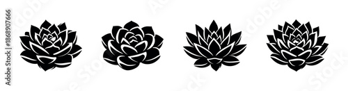 Succulent vector icons set with black silhouette motifs for floral design