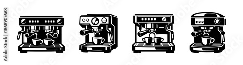 Coffee machines vector icons set collection of espresso brewers flat black symbols