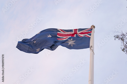 Australia flag on display at the Picnic Point public park area in Toowoomba, Queensland, Australia