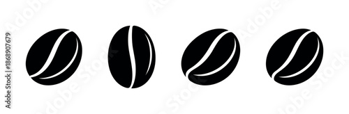 Coffee beans vector icons set: black simple caffeine symbols and elements