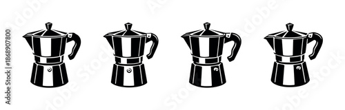 Coffee maker vector icons set: espresso, moka pot, kitchen tools collection