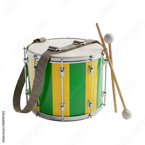 Traditional Brazilian Green and Yellow Percussion Drum for Carnival Parades