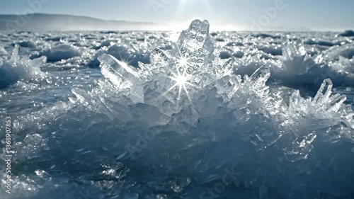 Frozen Ice Shards on Frozen Lake Surface.
