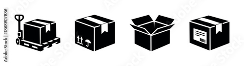 Shipping and delivery vector icons set: boxes, packaging, logistics symbols