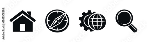 Web navigation vector icons set with home, compass, globe, search symbols