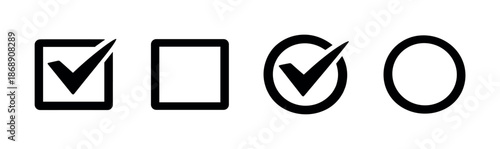 Checklist symbols vector icons set, checkmarks and empty boxes collection