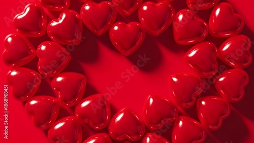 Valentine's day heart shaped red candies on red background for lovers