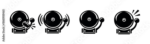 Alarm bell vector icons set. emergency, alert, school ringing symbols in solid style