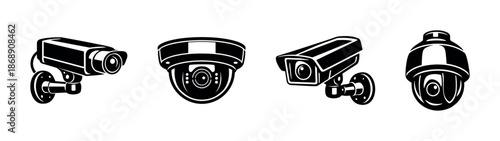 Security camera vector icons set. surveillance, monitoring. cctv symbols in line style.