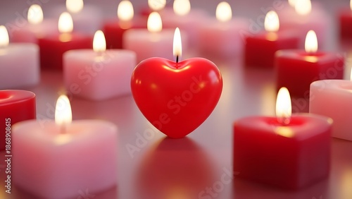 Romantic valentine's day candles with heart shaped flames for love and romance