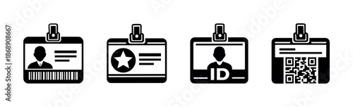 Id badge vector icons set: flat identification, access pass, name card symbols
