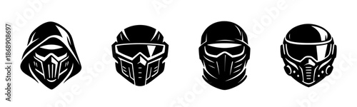 Futuristic helmets vector icons set, modern headgear symbols, sci-fi designs