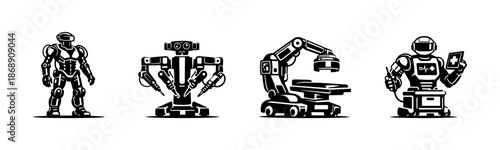 Robotics vector icons set featuring technology devices and futuristic symbols