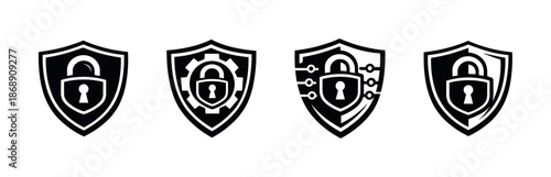 Security and privacy vector icons set. lock, shield, protection, cybersecurity symbols