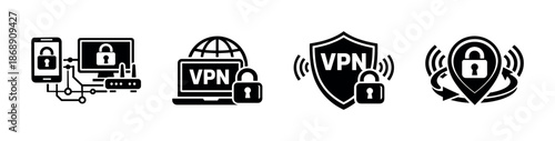 Vpn vector icons set for digital security, privacy, online protection symbols