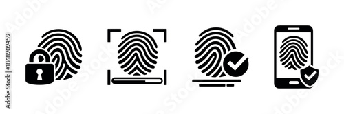 Fingerprint vector icons set for security, biometric identification, digital access