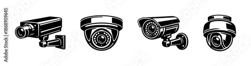 Security cameras vector icons set. surveillance, cctv, video monitoring designs.