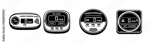 Carbon monoxide detector vector icons set with alert and test symbols