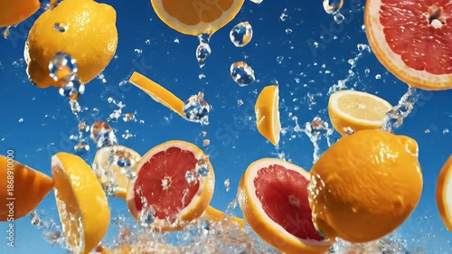 Explosion of Citrus Fruits and Water Splash representing Vitamin C
