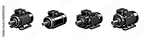 Electric motors vector icons set, industrial machinery icons, engineering symbols