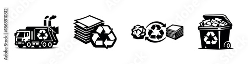 Recycling and waste management vector icons set: eco, trash, environment symbols