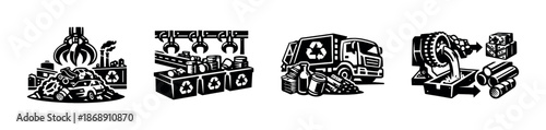 Recycling vector icons set: waste management, eco-friendly symbols, environment