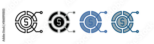 
market penetration icon set multiple style collection with money design, and donut chart