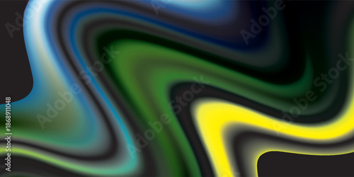 Fluid color swirls on black. Modern background with trendy design. Vector rainbow style